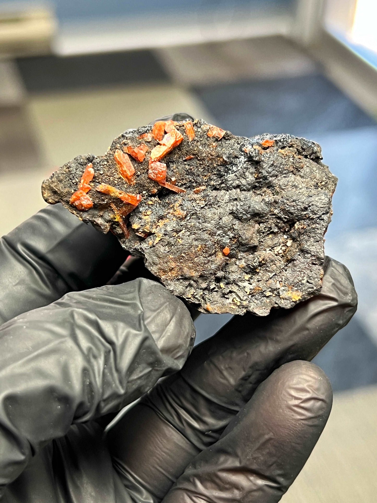 Crocoite on Hematite