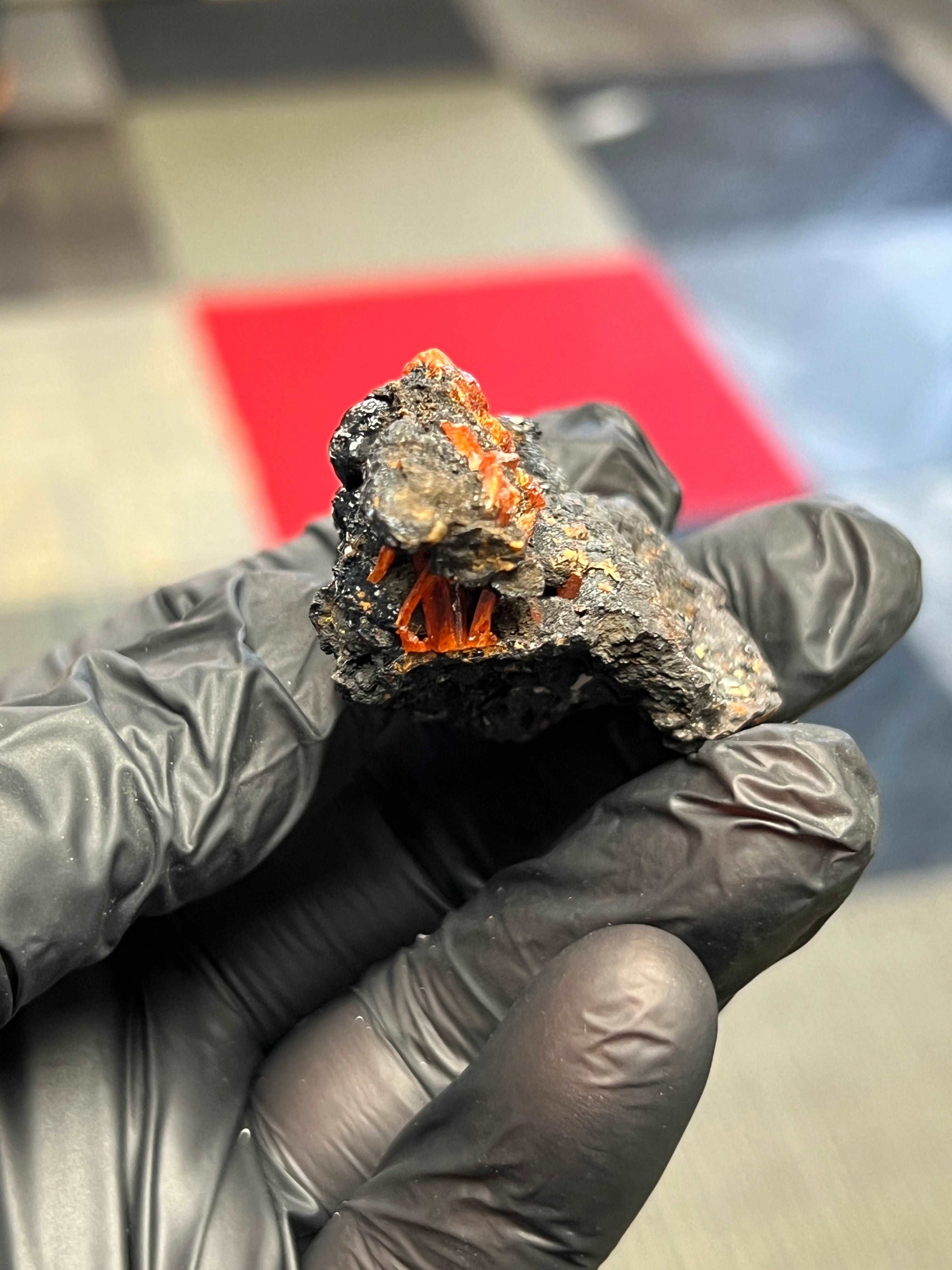 Crocoite on Hematite